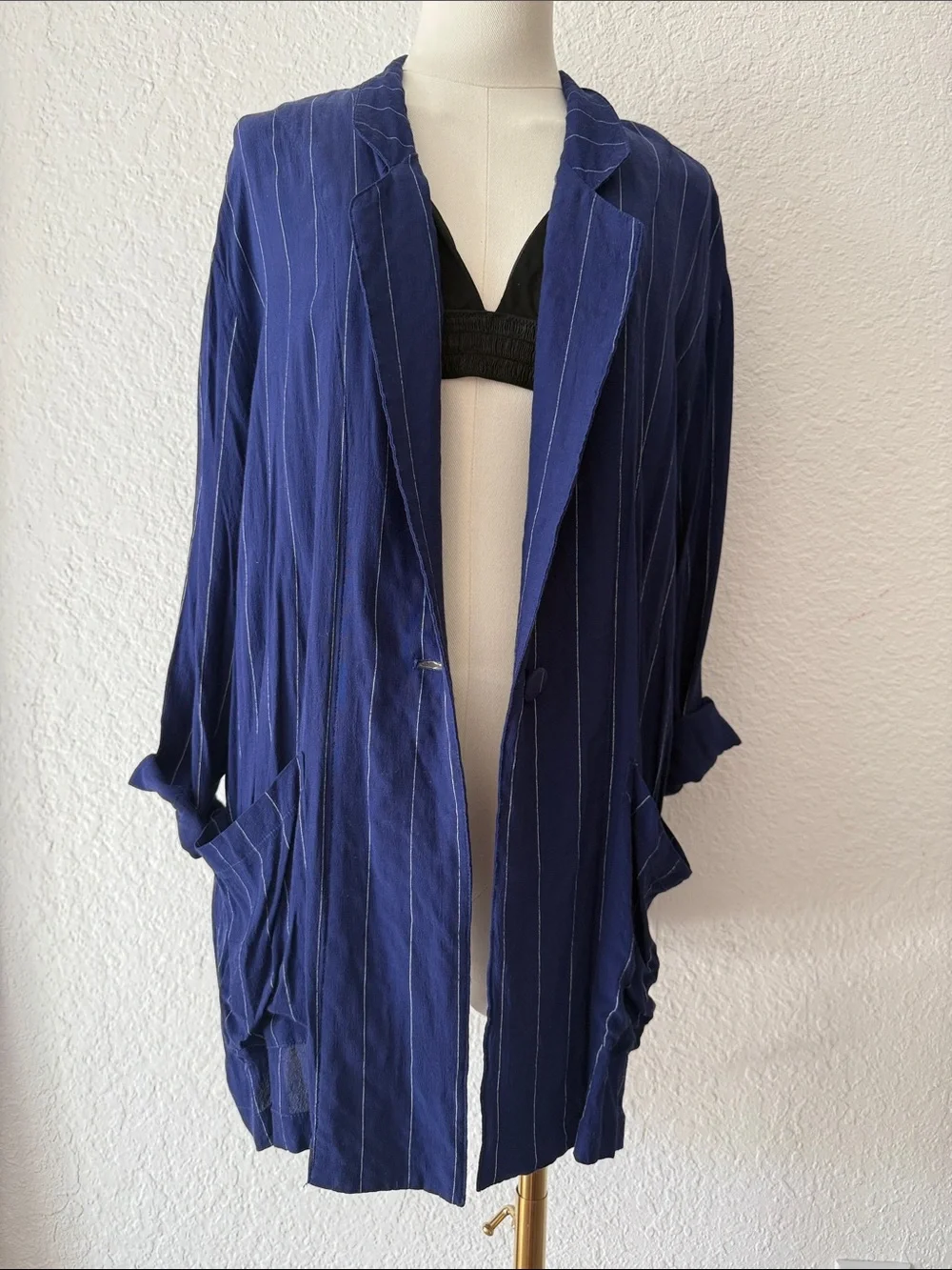 silence + noise Navy Pinstripe Blazer Jacket